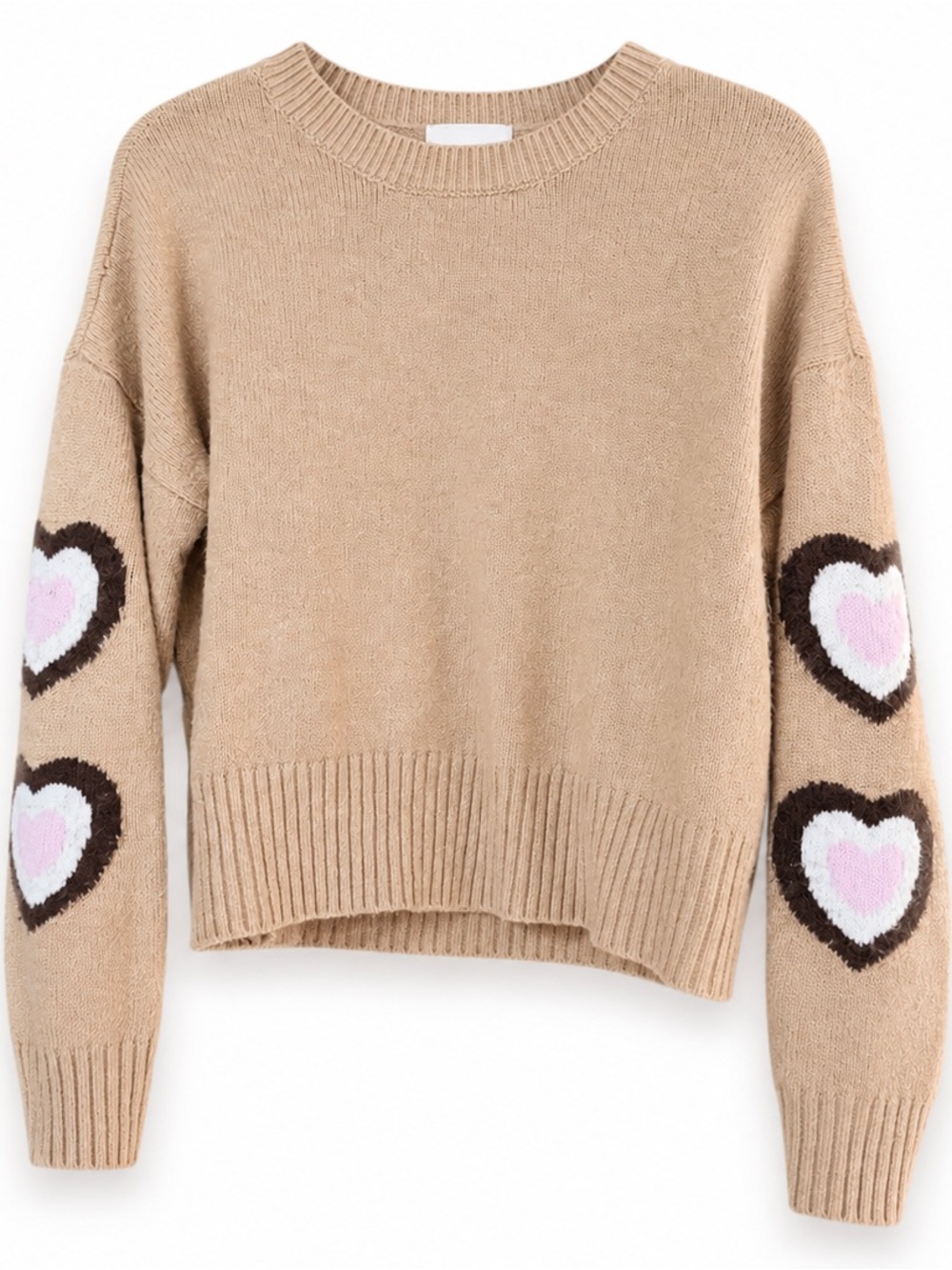 No Comment Tan Heart Sleeve Cropped Sweater Size M